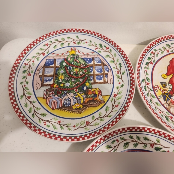 Vintage Lilian Vernon Ceramic 9in Plates Santa Christmas Snowman Tree Set Of 3 - Picture 5 of 6